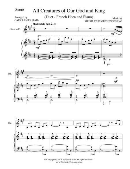 ALL CREATURES OF OUR GOD AND KING (Duet – French Horn And Piano/Score And Parts)